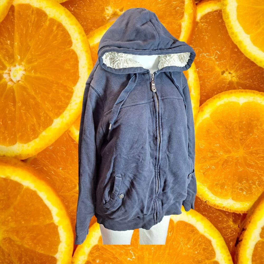 Green Tea Women's Navy Full-Zip Fleece Lined Pockets Front‎ Long Sleeve Hoodie